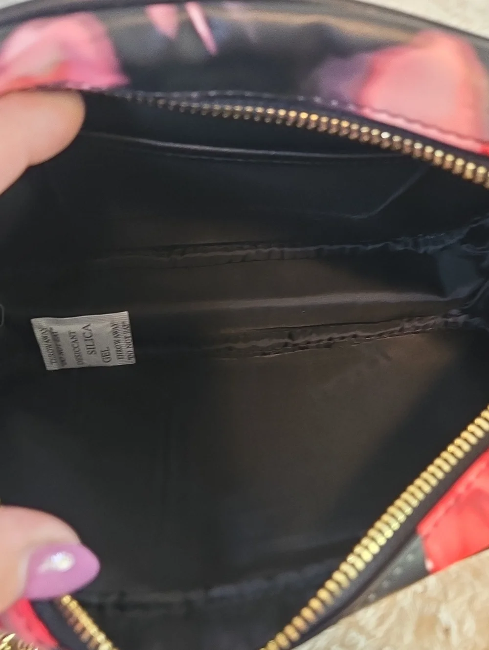 Victoria's Secret Black Crossbody with Red Floral Print and Gold Chain